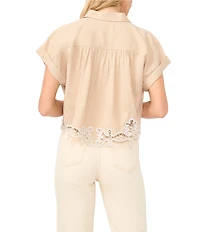 1. STATE Embroidered Collar Short Sleeve Blouse