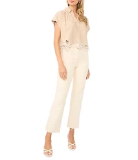 1. STATE Embroidered Collar Short Sleeve Blouse