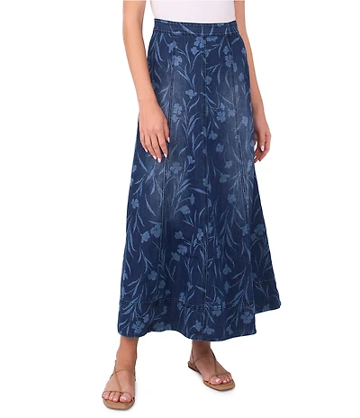 1. STATE Floral Print Denim Seamed Maxi Skirt