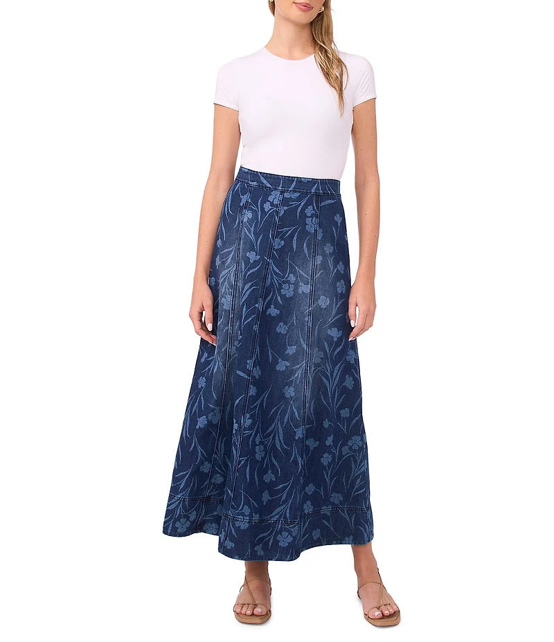 1. STATE Floral Print Denim Seamed Maxi Skirt