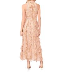 1. STATE Floral Print Halter Neck Sleeveless Flounce Cascading Maxi Dress