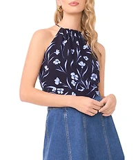 1. STATE Floral Print Halter Neck Sleeveless Tie Back Blouse