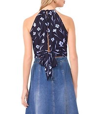 1. STATE Floral Print Halter Neck Sleeveless Tie Back Blouse