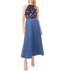1. STATE Floral Print Halter Neck Sleeveless Tie Back Blouse