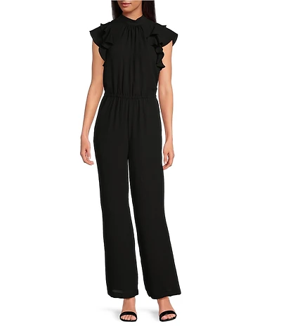 1. STATE Flutter Sleeve Mock Neck Ruffle Jumpsuit