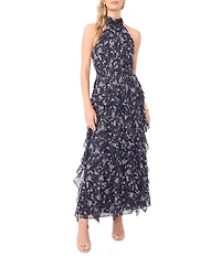 1. STATE Halter Neck Sleeveless Cascading Ruffle Maxi Dress