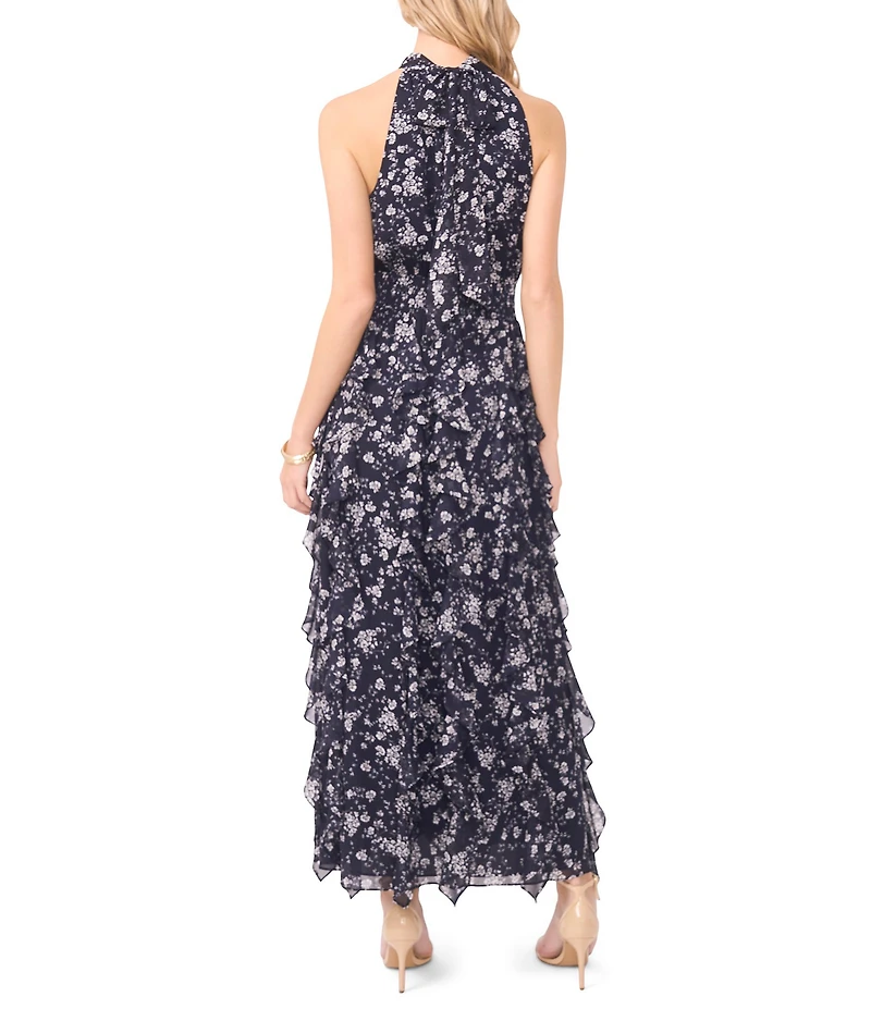 1. STATE Halter Neck Sleeveless Cascading Ruffle Maxi Dress