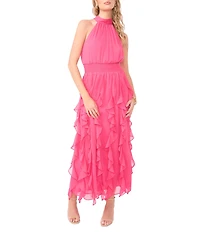 1. STATE Halter Neck Sleeveless Cascading Ruffle Maxi Dress