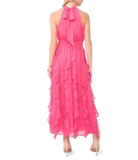 1. STATE Halter Neck Sleeveless Cascading Ruffle Maxi Dress