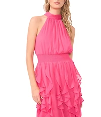 1. STATE Halter Neck Sleeveless Cascading Ruffle Maxi Dress