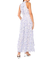 1. STATE Halter Neck Sleeveless Flounce Cascading Ruffle Maxi Dress