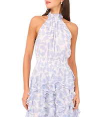 1. STATE Halter Neck Sleeveless Flounce Cascading Ruffle Maxi Dress