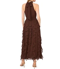 1. STATE Halter Neck Sleeveless Ruffle Maxi Dress