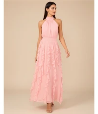 1. STATE Halter Neck Sleeveless Ruffle Maxi Dress