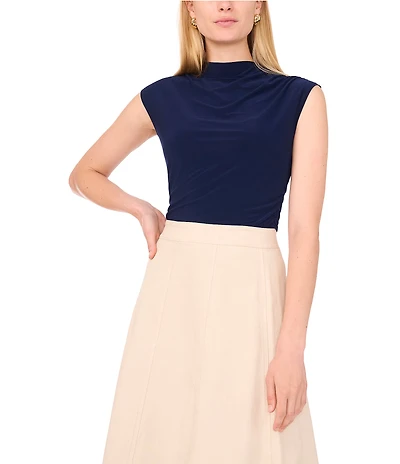 1. STATE Knit Mock Neck Short Sleeve Draped Top
