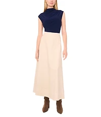 1. STATE Knit Mock Neck Short Sleeve Draped Top
