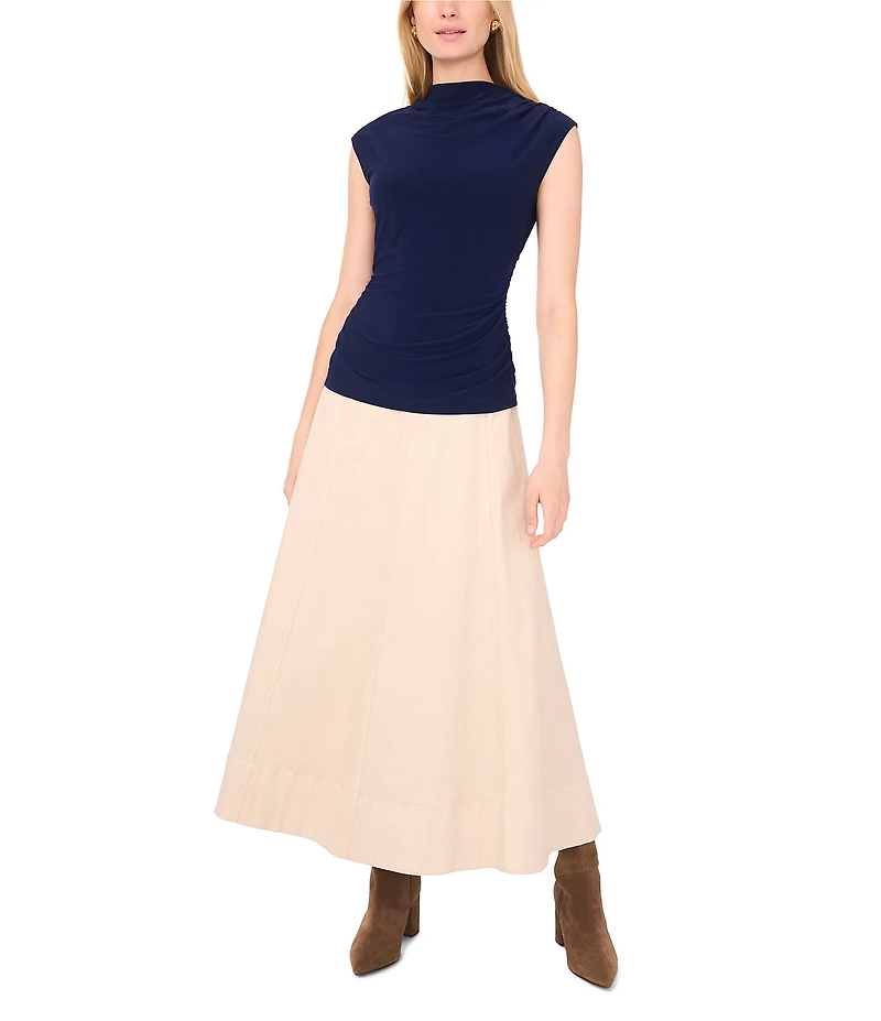1. STATE Knit Mock Neck Short Sleeve Draped Top