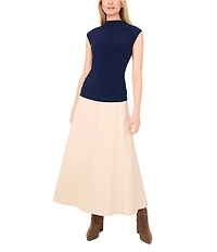 1. STATE Knit Mock Neck Short Sleeve Draped Top