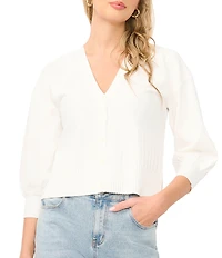 1. STATE Knit V-Neck 3/4 Sleeve Ribbed Cardigan
