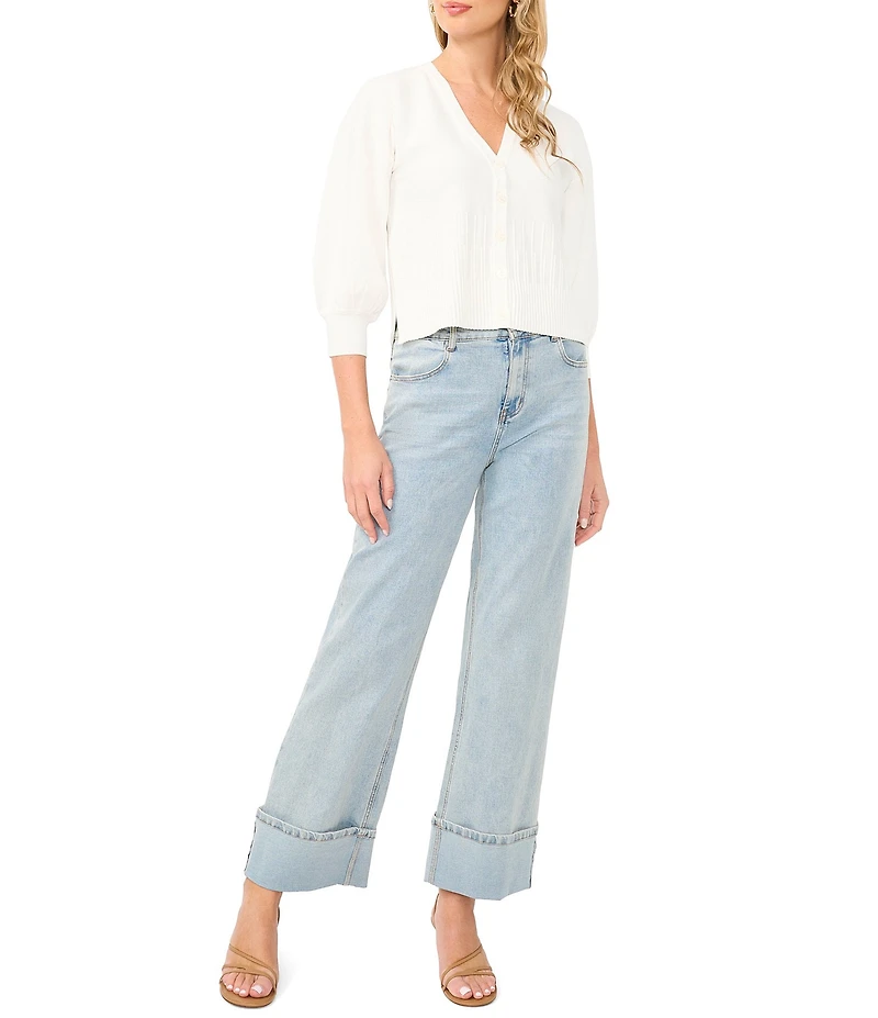 1. STATE Knit V-Neck 3/4 Sleeve Ribbed Cardigan