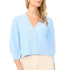 1. STATE Knit V-Neck 3/4 Sleeve Ribbed Cardigan