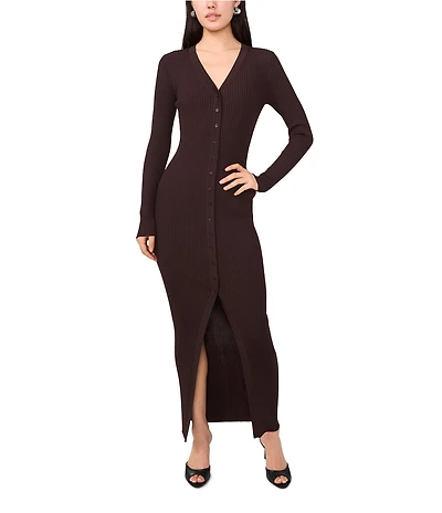 1. STATE Knit V-Neck Long Sleeve Button Front Dress