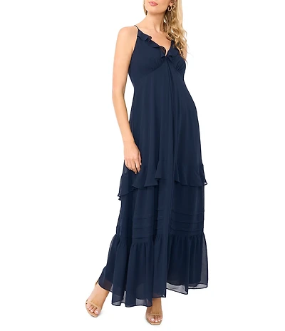 1. STATE Knit V-Neck Sleeveless Maxi Ruffle A-Line Dress