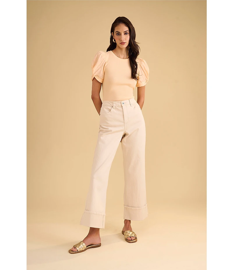 1. STATE Knotted Crew Neck Short Puff Sleeve Top