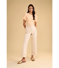 1. STATE Knotted Crew Neck Short Puff Sleeve Top