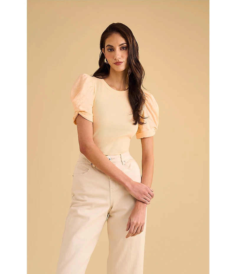 1. STATE Knotted Crew Neck Short Puff Sleeve Top