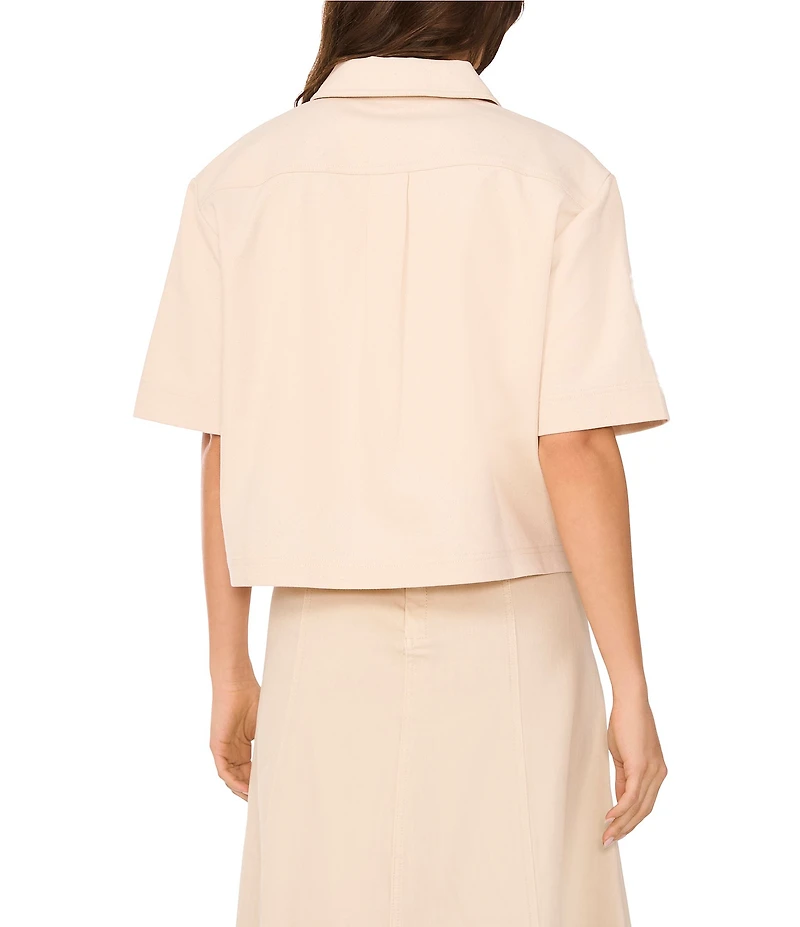 1. STATE Linen Blend Point Collar Short Sleeve Button Front Cropped Jacket