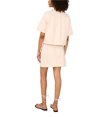 1. STATE Linen Blend Point Collar Short Sleeve Button Front Cropped Jacket