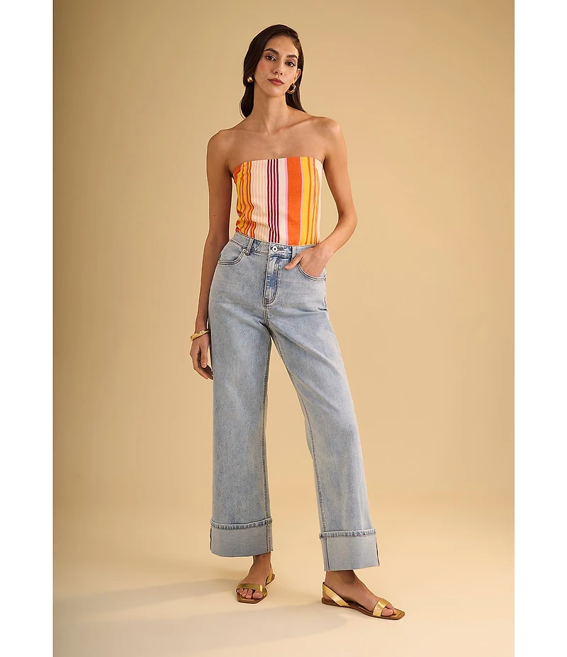 1. STATE Mid Rise Wide Leg Roll Cuff Denim Jeans