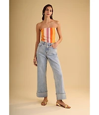 1. STATE Mid Rise Wide Leg Roll Cuff Denim Jeans