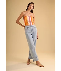 1. STATE Mid Rise Wide Leg Roll Cuff Denim Jeans