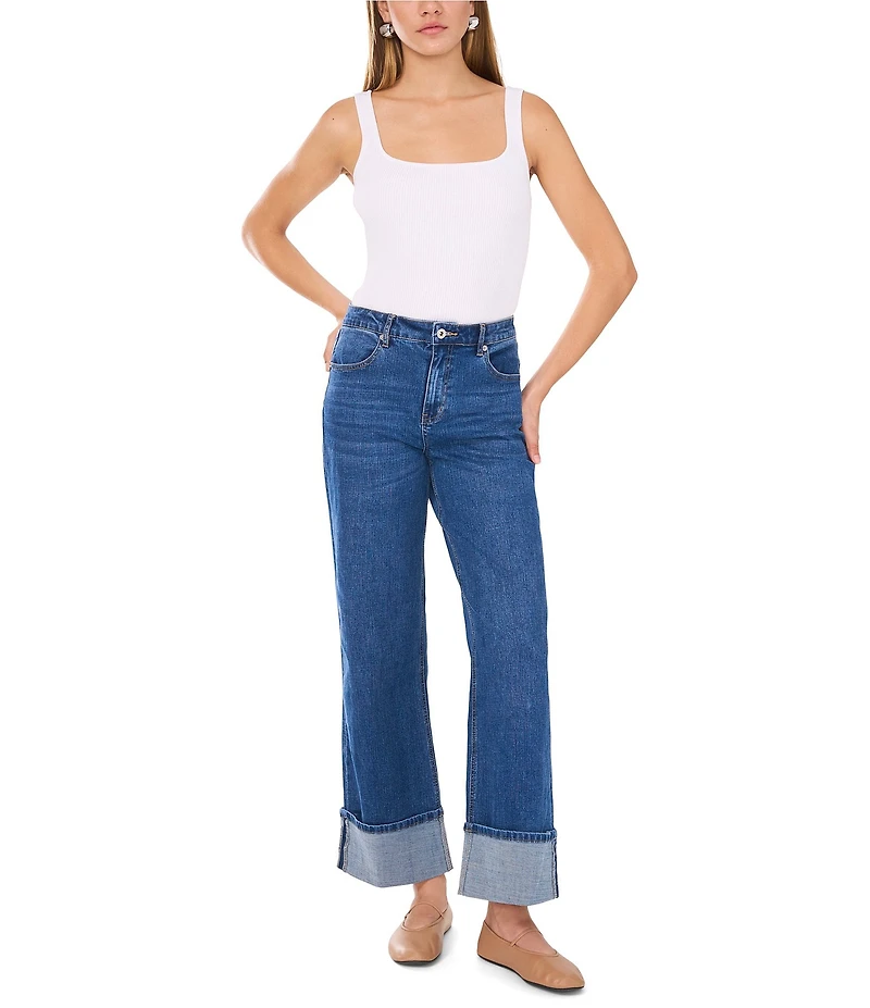 1. STATE Mid Rise Wide Leg Roll Cuff Denim Jeans