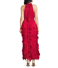 1. STATE Mock Neck Sleeveless Ruffle Maxi Dress