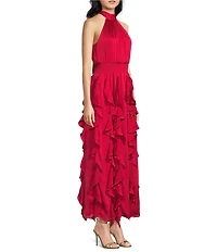 1. STATE Mock Neck Sleeveless Ruffle Maxi Dress
