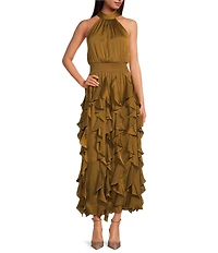 1. STATE Mock Neck Sleeveless Ruffle Maxi Dress