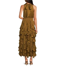 1. STATE Mock Neck Sleeveless Ruffle Maxi Dress