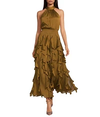 1. STATE Mock Neck Sleeveless Ruffle Maxi Dress