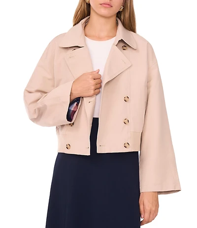 1. STATE Notch Lapel Long Sleeve Cropped Trench Jacket