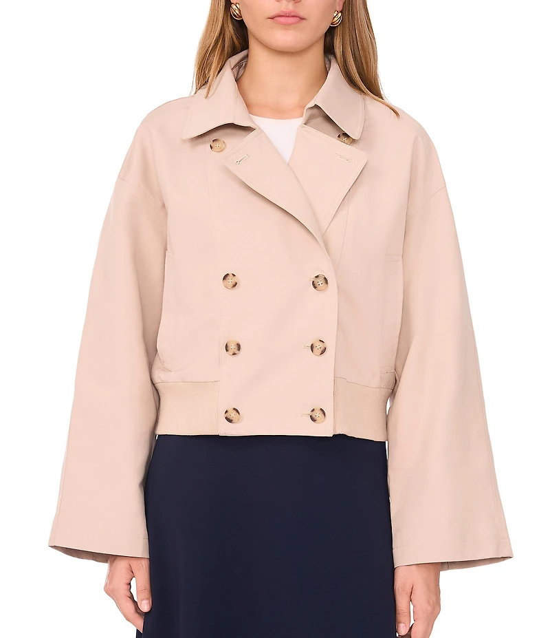 1. STATE Notch Lapel Long Sleeve Cropped Trench Jacket