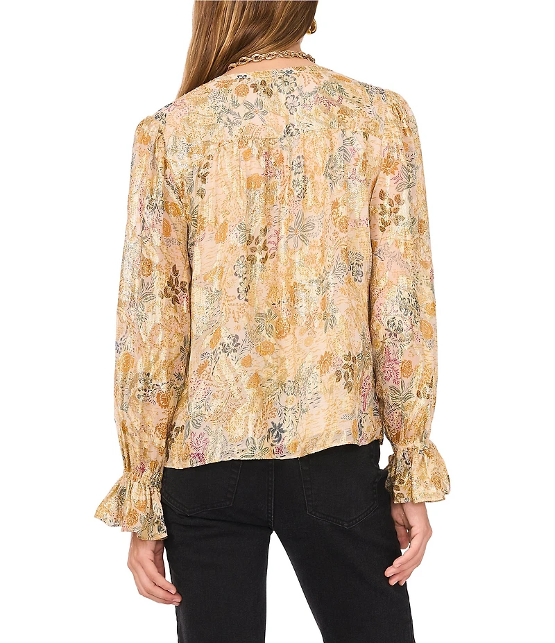 1. STATE Paisley Print Long Sleeve V Neckline Blouse
