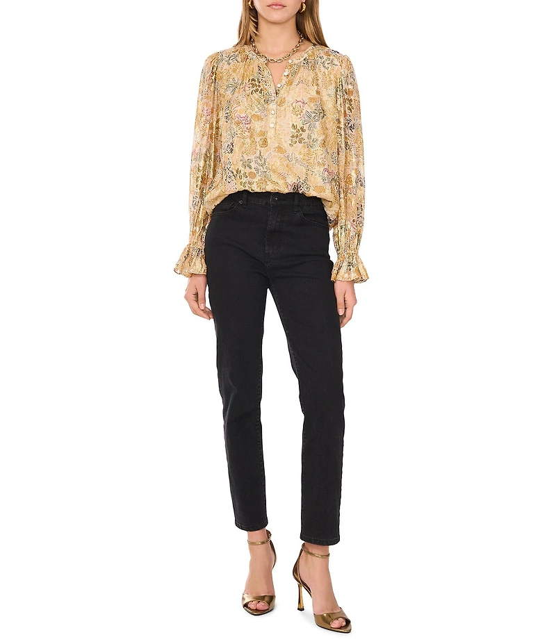 1. STATE Paisley Print Long Sleeve V Neckline Blouse