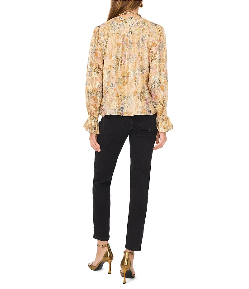 1. STATE Paisley Print Long Sleeve V Neckline Blouse