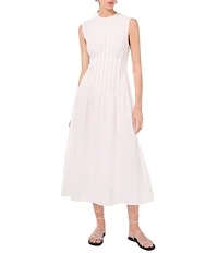 1. STATE Poplin Crew Neckline Sleeveless Pintuck Midi Fit And Flare Midi Dress