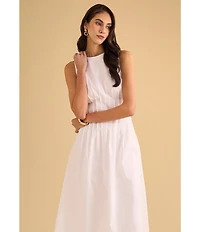 1. STATE Poplin Crew Neckline Sleeveless Pintuck Midi Fit And Flare Midi Dress