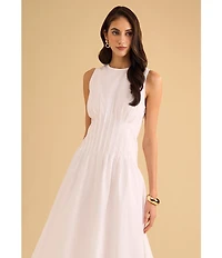 1. STATE Poplin Crew Neckline Sleeveless Pintuck Midi Fit And Flare Midi Dress