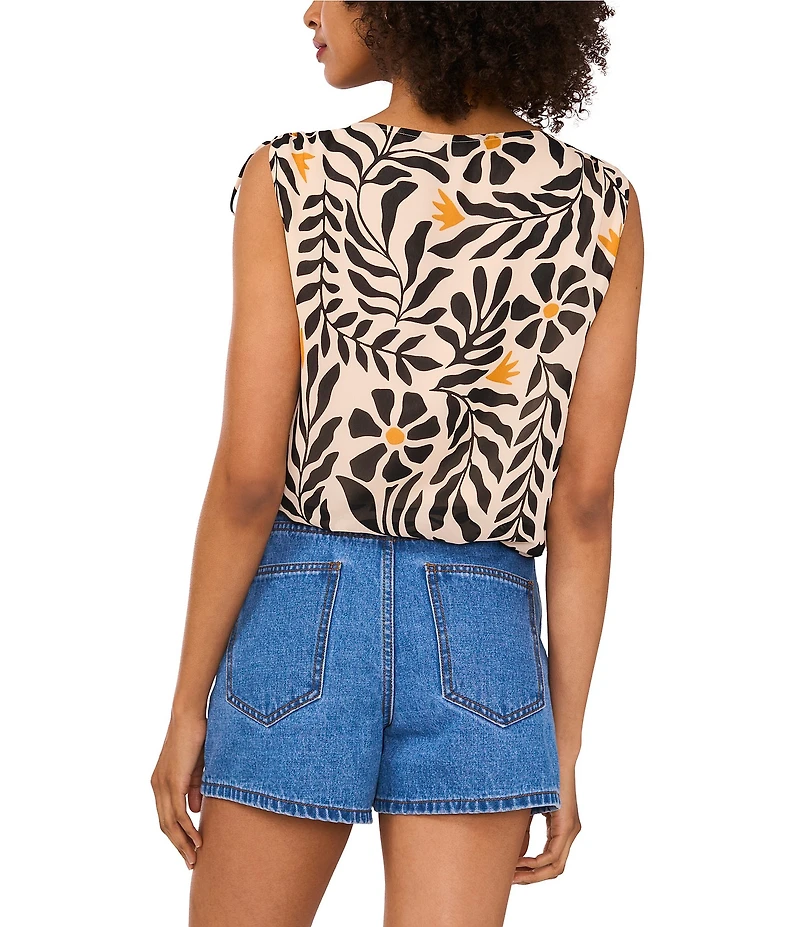 1. STATE Printed Boat Neck Sleeveless Bubble Hem Top